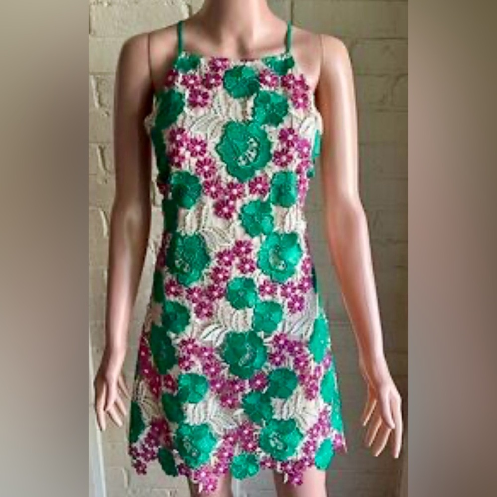 Goldie - Pink & Green Lace Sheath Dress Sz M